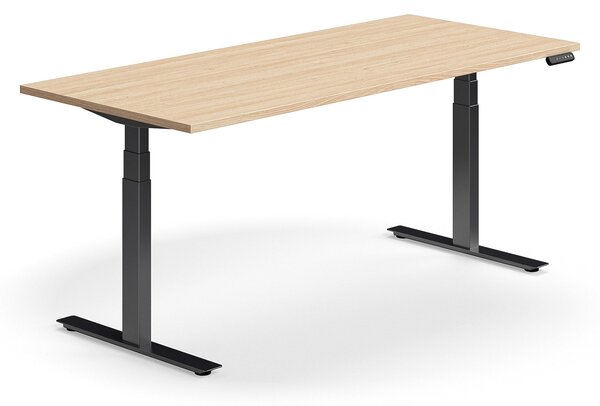 Výškovo nastaviteľný stôl QBUS, rovný, 1800x800 mm, čierny rám, dub
