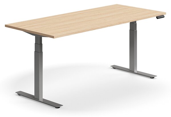 Výškovo nastaviteľný stôl QBUS, rovný, 1800x800 mm, strieborný rám, dub