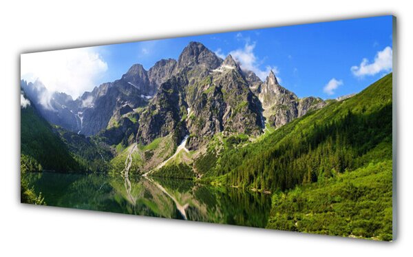 Sklenený obklad Do kuchyne Tatry hory morské oko les 125x50 cm