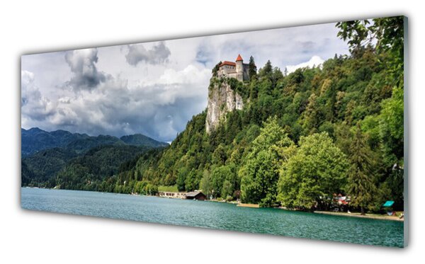 Sklenený obklad Do kuchyne Zámok v horách les príroda 125x50 cm