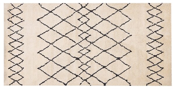 Koberec béžový a čierny polyesterový 80 x 150 cm geometrický vzor obdĺžnikový