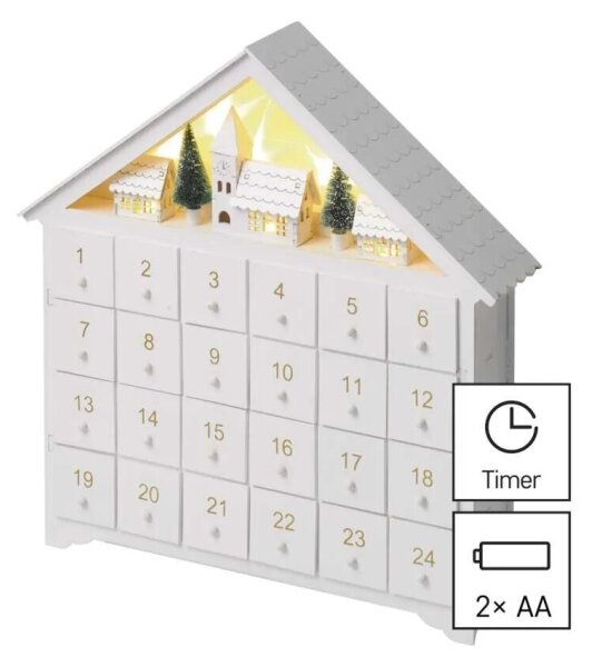 LED Adventný kalendár 8xLED/2xAA biela