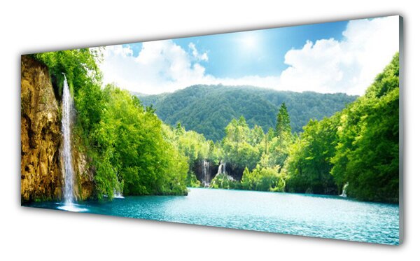 Sklenený obklad Do kuchyne Hory les jazero príroda 125x50 cm