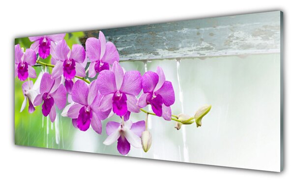 Sklenený obklad Do kuchyne Orchidey kvapky príroda 125x50 cm