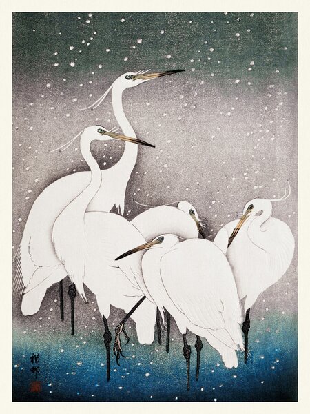 Umelecká tlač Group of Egrets (Japandi Vintage) - Ohara Koson, (30 x 40 cm)