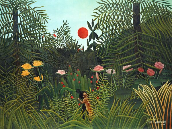 Umelecká tlač Setting Sun in the Virgin Forest (Tropical Rainforest Landscape) - Henri Rousseau, (40 x 30 cm)