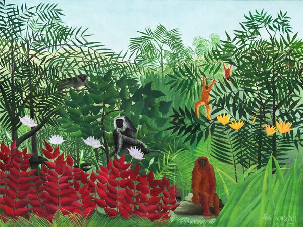 Umelecká tlač Monkeys in the Tropical Forest (Rainforest Jungle Landscape) - Henri Rousseau, (40 x 30 cm)