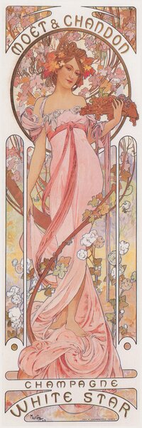 Umelecká tlač Moët & Chandon White Star Champagne (Beautiful Art Nouveau Lady, Advertisement) - Alfons / Alphonse Mucha, (20 x 60 cm)