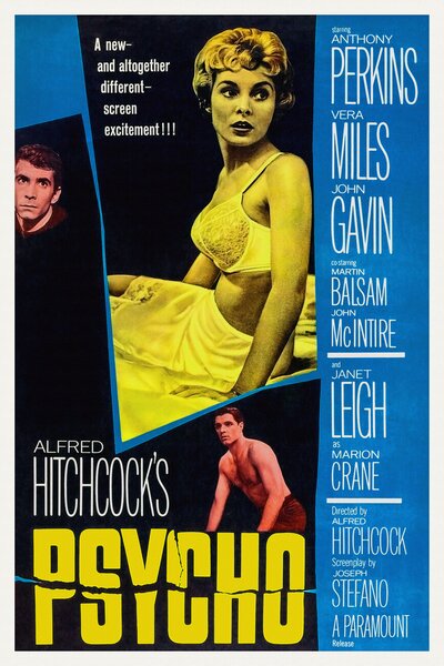 Umelecká tlač Psycho, Alfred Hitchcock (Vintage Cinema / Retro Movie Theatre Poster / Iconic Film Advert), (26.7 x 40 cm)