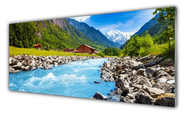 Sklenený obklad Do kuchyne Hory rieka príroda 125x50 cm
