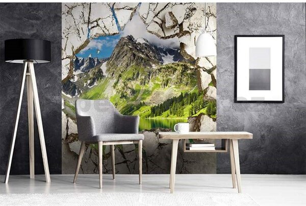 Vliesové fototapety, rozmer 225 cm x 250 cm, rozbitá stena s výhľadom na jazero, DIMEX MS-3-0071