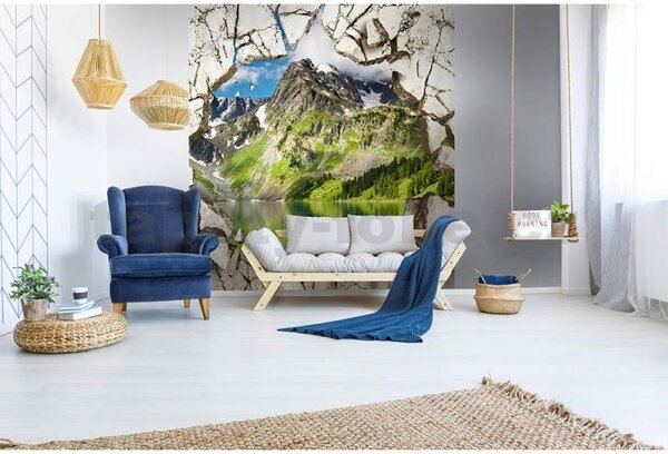 Vliesové fototapety, rozmer 225 cm x 250 cm, rozbitá stena s výhľadom na jazero, DIMEX MS-3-0071