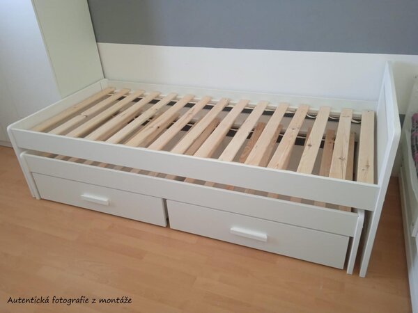 MAXMAX Detská posteľ z masívu borovice TIESTO s prístelkou a šuplíky - 200x90 cm - biela/dub shetland