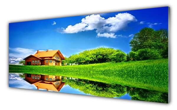 Nástenný panel  Dom jazero tráva príroda 125x50 cm