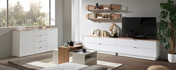 SKRINKA POD TV, biela, dub artisan, 140/62/44 cm Hom`in - TV nábytok