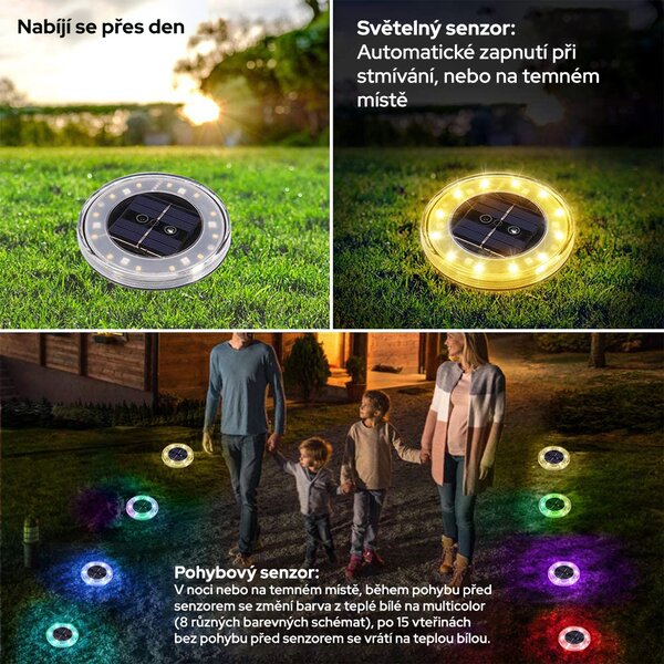 Bezdoteku LEDsolar vonkajšie svetlo na zapichnutie do zeme senzor Multicolor 4 ks, 18 LED, bezdrôtové, iPRO, 1W, teplá farba