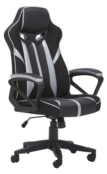 HERNÁ STOLIČKA, vzhľad kože, sieťovina, čierna, strieborná MID.YOU - Online Only kancelárie, Online Only