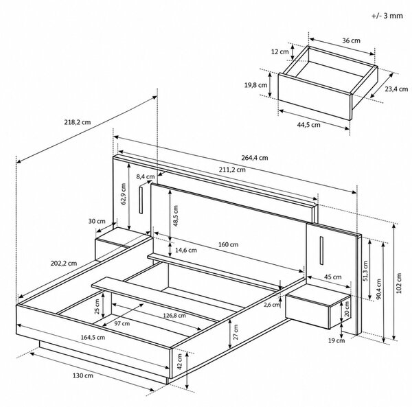 MANŽELSKÁ POSTEĽ NORDVIK 160x200 DUB CRAFT + BIELA LED