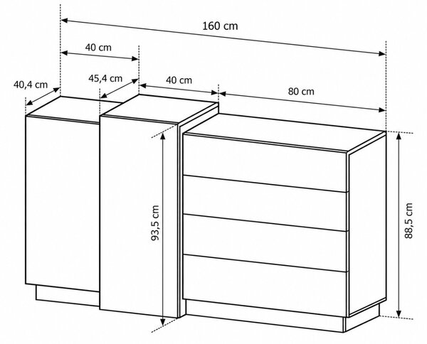 KOMODA NORDVIK 2D3S DUB CRAFT + BIELA 160 cm