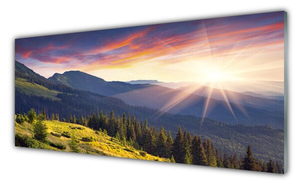 Sklenený obklad Do kuchyne Hora les slnko krajina 125x50 cm