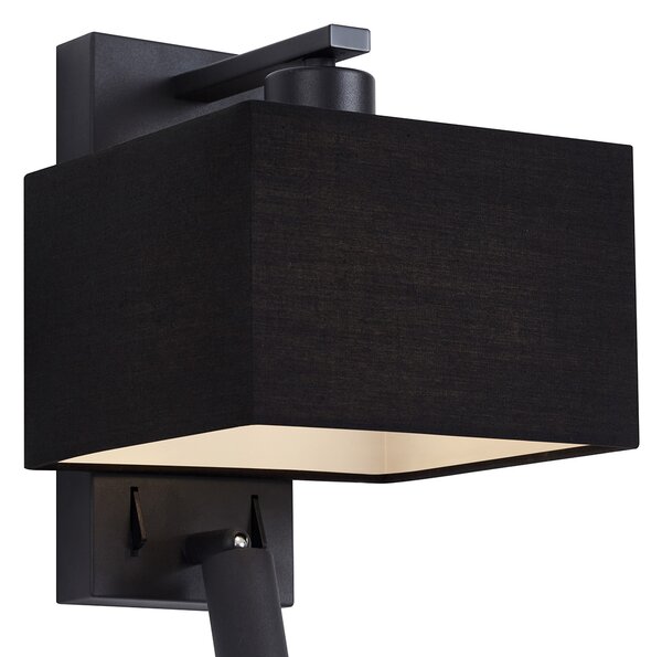 Moderná nástenná lampa čierna štvorcová s lampou na čítanie - Puglia