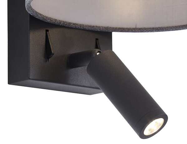 Moderná nástenná lampa čierna so sivou guľatou a lampou na čítanie - Puglia