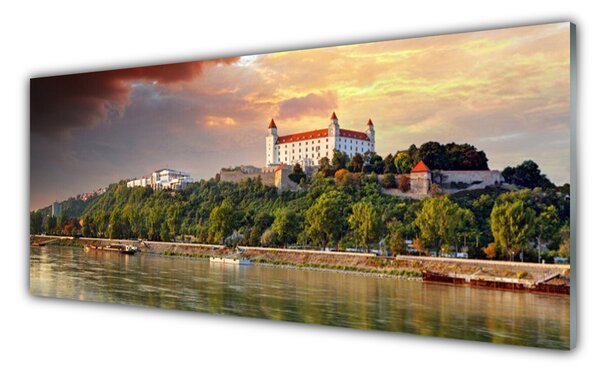 Sklenený obklad Do kuchyne Mesto jazero krajina 125x50 cm