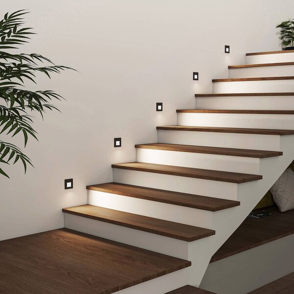 Arcchio LED vstavané svietidlo Vexi, 7,8 cm x cm, čierna,, Čierna, Chodba, Hliník, Moderný, Nástenné svietidlo zapustené