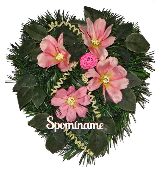 Veniec dušičky srdce ružové kvety Spomíname 28cm