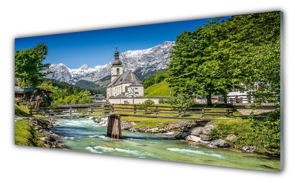 Nástenný panel  Kostol most jazero príroda 125x50 cm