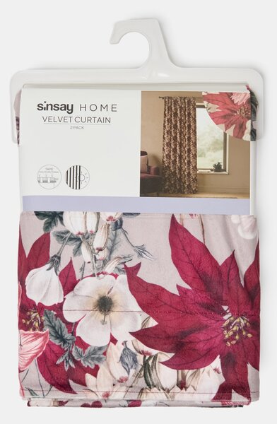 Sinsay - Čiastočne zatemňujúce zamatové závesy na riasiacej páske s kvetinovým motívom 2 pack - viacfarebná