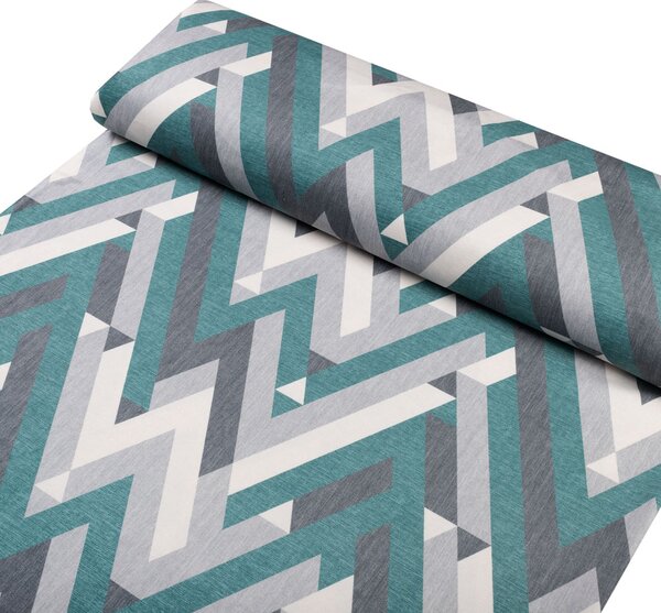 Zamatová látka Tamara TMR-026 Zeleno-sivý designový cik-cak - šírka 150 cm