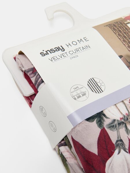 Sinsay - Čiastočne zatemňujúce zamatové závesy na riasiacej páske s kvetinovým motívom 2 pack - viacfarebná