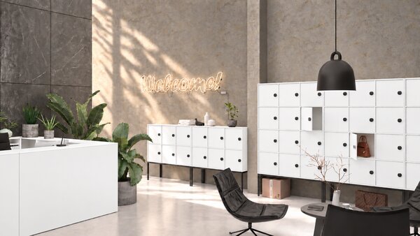 Kancelárska skriňa FRAME, 8x dvere, 872 x 450 x 1735 mm, RFID zámok, biela