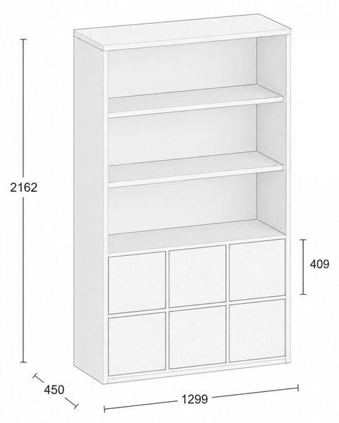 Kancelárska skriňa FRAME, 6x dvere, 2x polica, 1299 x 450 x 2162 mm, RFID zámok, breza