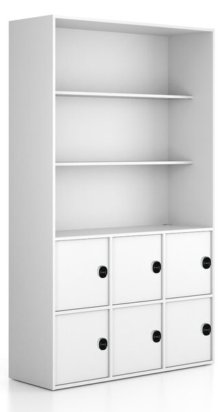 Kancelárska skriňa FRAME, 6x dvere, 2x polica, 1299 x 450 x 2162 mm, RFID zámok, biela