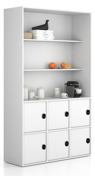 Kancelárska skriňa FRAME, 6x dvere, 2x polica, 1299 x 450 x 2162 mm, RFID zámok, biela