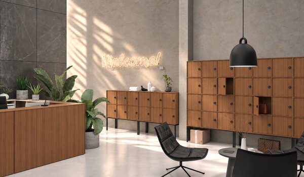 Kancelárska skriňa FRAME, 8x dvere, 872 x 450 x 1735 mm, RFID zámok, orech