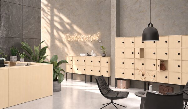 Kancelárska skriňa FRAME, 6x dvere, 2x polica, 1299 x 450 x 2162 mm, RFID zámok, breza