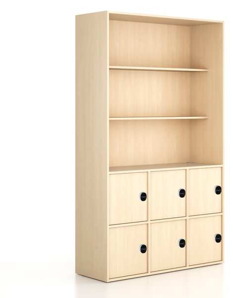 Kancelárska skriňa FRAME, 6x dvere, 2x polica, 1299 x 450 x 2162 mm, RFID zámok, breza