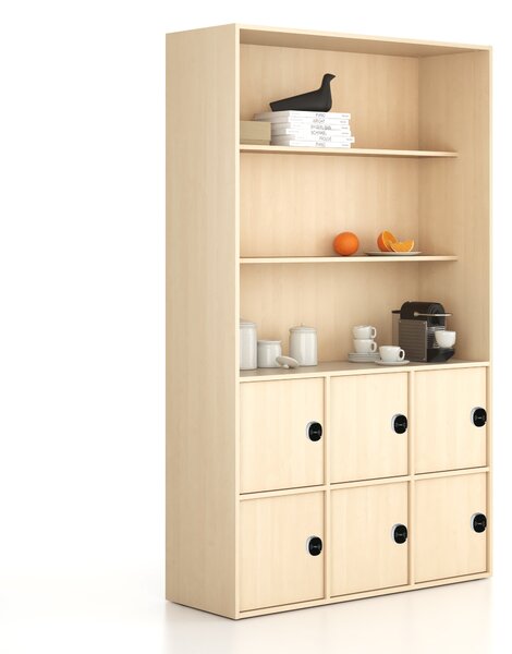 Kancelárska skriňa FRAME, 6x dvere, 2x polica, 1299 x 450 x 2162 mm, RFID zámok, breza