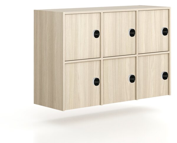 Kancelárska skriňa FRAME, nízka, 6x dvere, 1299 x 450 x 881 mm, RFID zámok, dub prírodný