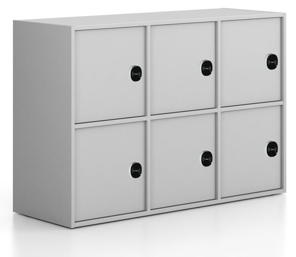 Kancelárska skriňa FRAME, nízka, 6x dvere, 1299 x 450 x 881 mm, RFID zámok, sivá