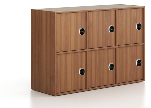 Kancelárska skriňa FRAME, nízka, 6x dvere, 1299 x 450 x 881 mm, RFID zámok, orech