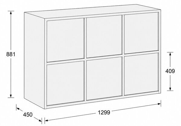 Kancelárska skriňa FRAME, nízka, 6x dvere, 1299 x 450 x 881 mm, RFID zámok, sivá