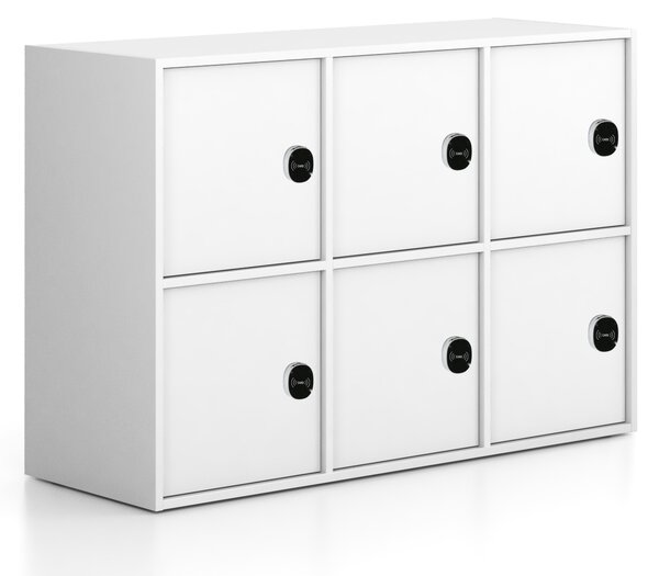 Kancelárska skriňa FRAME, nízka, 6x dvere, 1299 x 450 x 881 mm, RFID zámok, biela