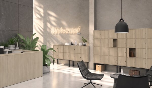 Kancelárska skriňa FRAME, 12x dvere, 1299 x 450 x 1735 mm, cylindrický zámok, dub prírodný