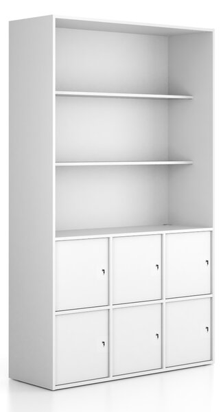 Kancelárska skriňa FRAME, 6x dvere, 2x polica, 1299 x 450 x 2162 mm, cylindrický zámok, biela