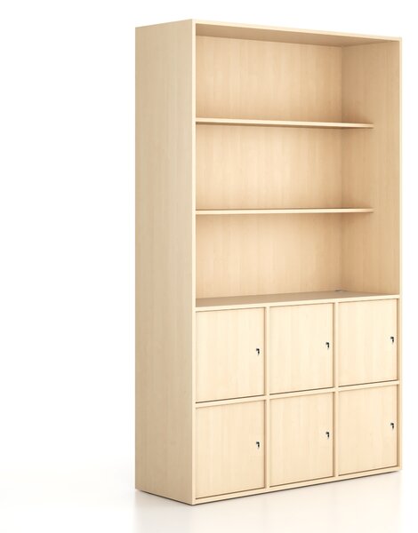 Kancelárska skriňa FRAME, 6x dvere, 2x polica, 1299 x 450 x 2162 mm, cylindrický zámok, breza