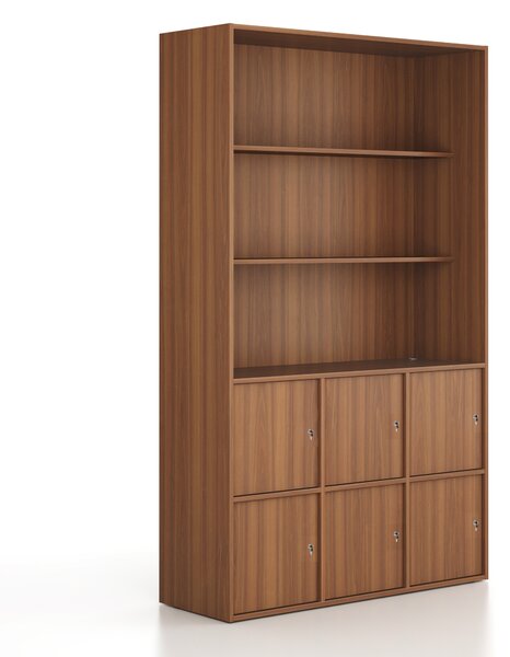 Kancelárska skriňa FRAME, 6x dvere, 2x polica, 1299 x 450 x 2162 mm, cylindrický zámok, orech